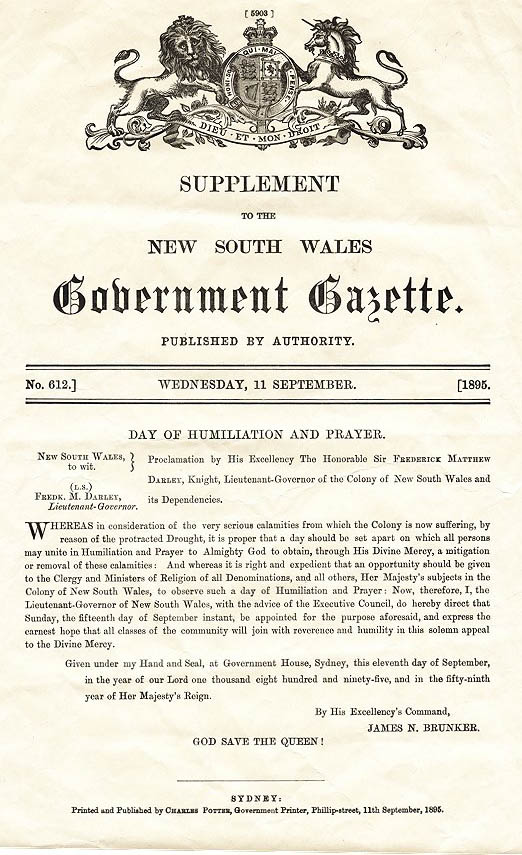 New South Wales Government Gazette No. 612 11 September 1895